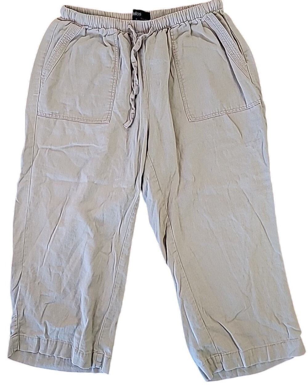 Ellos Linen Capri Pants 12 Beige Cottagecore EUC